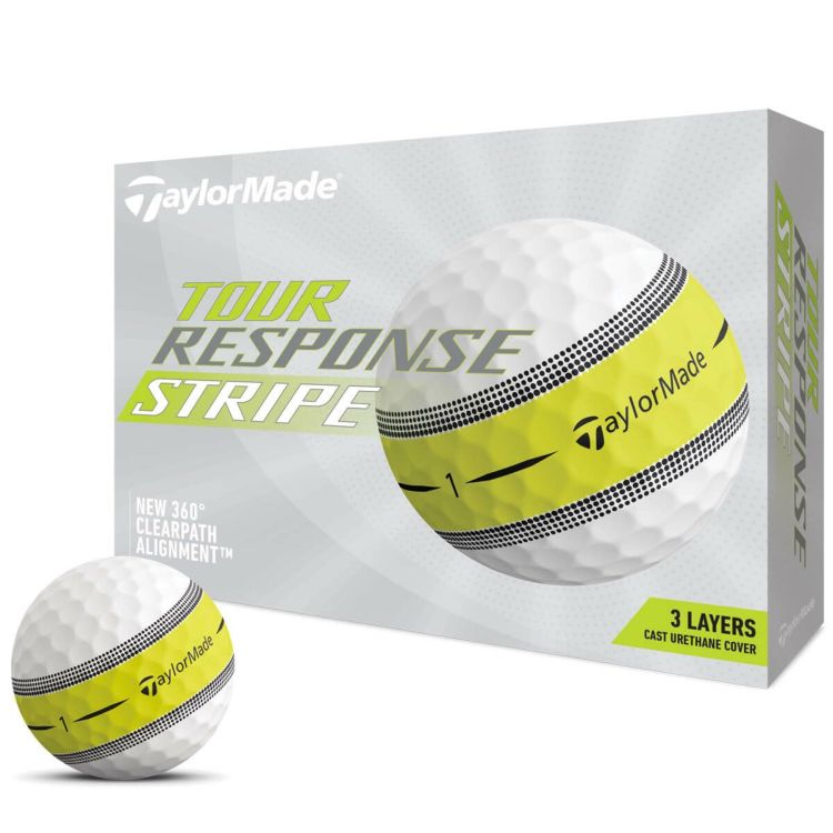 TaylorMade Tour Response Stripe 2022 model golf balls, 1 dozen (12 balls), white/yellow - Golfrabbit.ch⛳🩷