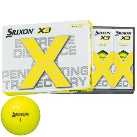 Srixon X3 2022 model golf balls, 1 dozen (12 balls) Yellow