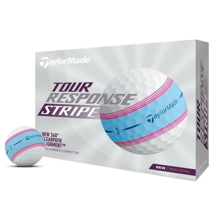 TaylorMade Tour Response Stripe 2023 Model Golf Balls, 1 Dozen (12 Balls), Blue/Pink