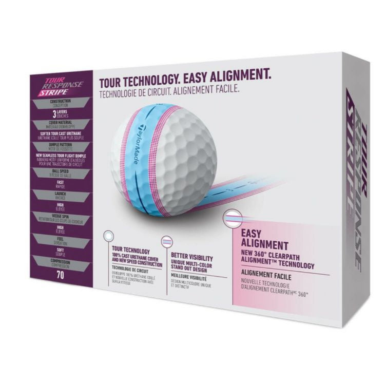 TaylorMade Tour Response Stripe 2023 Model Golf Balls, 1 Dozen (12 Balls), Blue/Pink